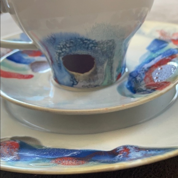 HOST Pick🌟 Signed Handcrafted Ceramic BREAKFAST Set (3) Dish, Cup & Saucer - Picture 2 of 7